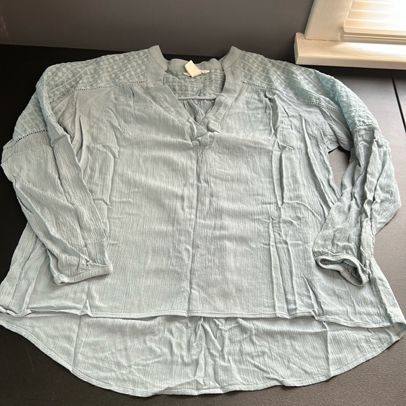 Women’s Blouse Size‎ 12 Green Crinkle Sheer Panel Pullover Coquette Romantic - Picture 9 of 14